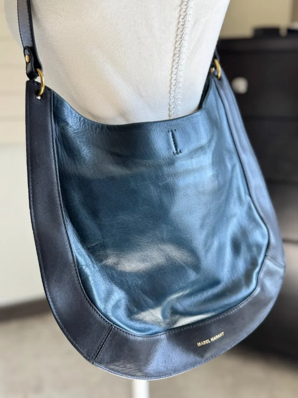Isabel Marant Moskan Leather Shoulder Bag (Blue)